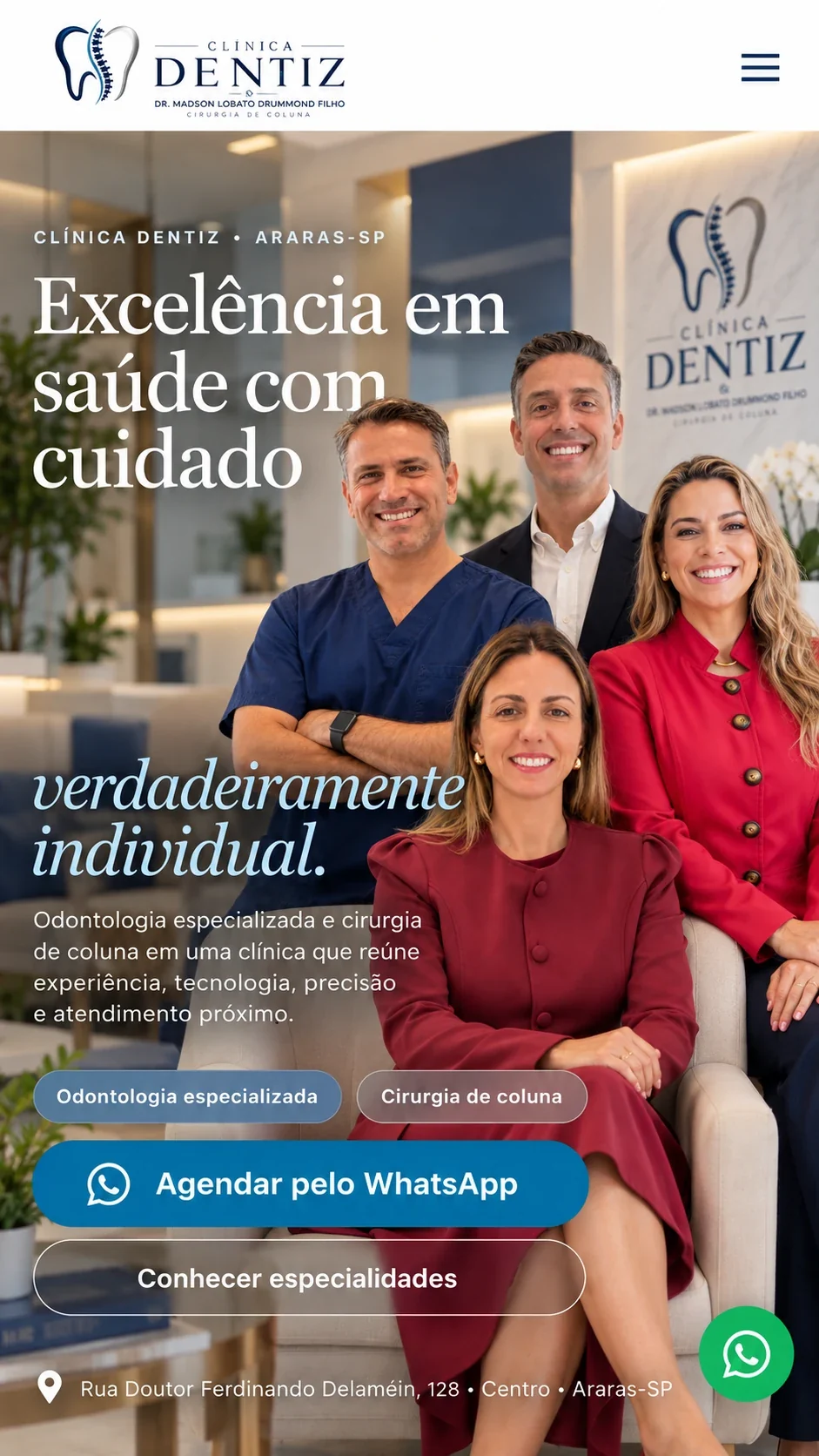 Clínica Dentiz com os quatro profissionais em destaque